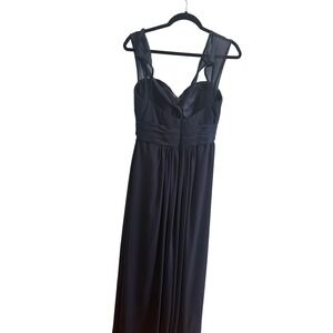 Bill Levkoff navy blue chiffon ruched bodice sweetheart neckline bridesmaid prom